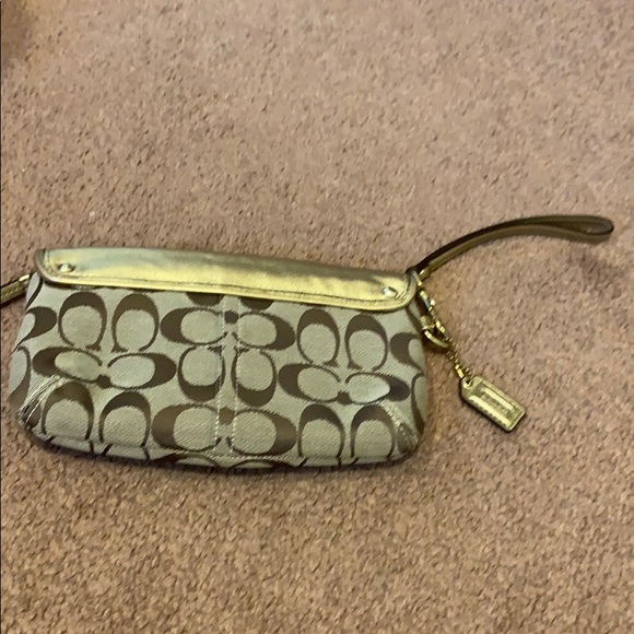 Coach wristlet in gold and tan - Picture 2 of 4
